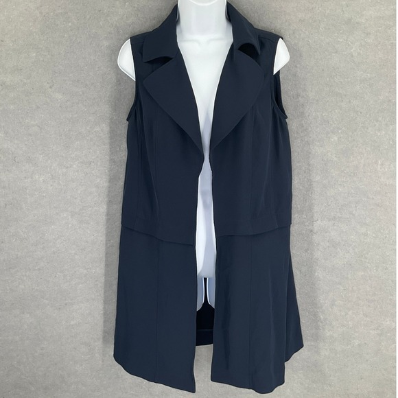 Calvin Klein Sleeveless Layered Vest Jacket Longline Duster Size 10 Navy Blue - Picture 1 of 12